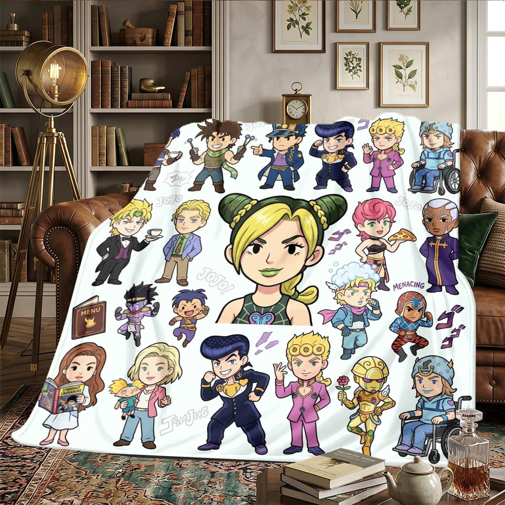 JoJo's Bizarre Adventure Warm Comfortable Flannel Blanket - Printed, For Bedrooms, Sofas, Beds, Chairs, Picnics, Travel -HE32