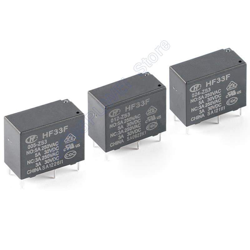 10Pcs/lot Relays 5V 12V 24VDC HF33F -005 012 024 -HS3 HSL3 4Pin / ZS3 5Pin 5A 250VAC JZC-33F-005-HS3 HF33F-012-HS3 HF33F-024-ZS3 Relays 5