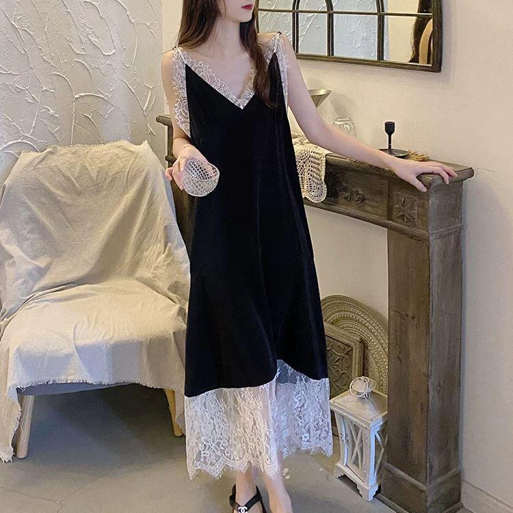 

Модное Элегантное Кружевное Платье Большого Размера с V-образным Вырезом Без Рукавов M (suggested under 120 jin) чёрный