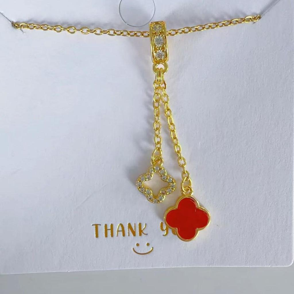 European & American Luxury Tassel Hollow Mother-of-Pearl Clover Pendant Diamond Necklace for Women - High-End Fashion Jewelry