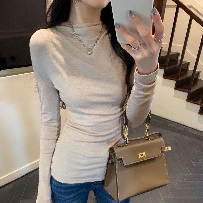 Women s Slimming Pleated Long Sleeve Base Layer Top for Autumn/Winter 2025 S