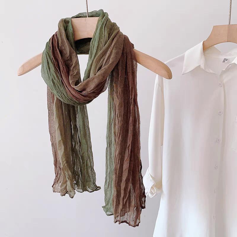 New Imitation Cotton Linen Hand Feel Scarf Women's Retro Gradual Change Long Shawl Literary Folds Thin Spring Autumn Warm Neck