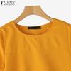 ZANZEA Women Summer Round Neck Solid Color Casual Short Sleeve Blouse