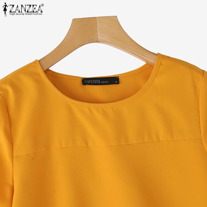 ZANZEA Women Summer Round Neck Solid Color Casual Short Sleeve Blouse