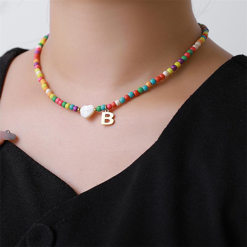 2026 New Colorful Beaded Initial Letter Necklaces for Girls Women Handmade Beads Choker Bohemian Necklace Jewelry Gift Wholesale