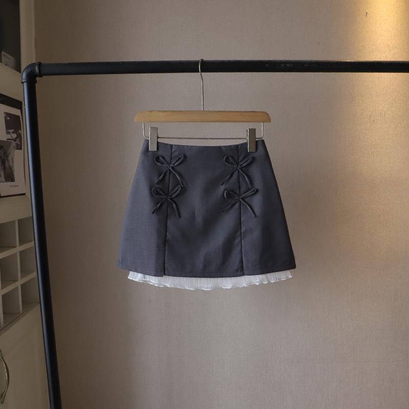 

2025 Лето Корейская сетчатая юбка А-силуэта с лоскутным шитьем и бантом Женская 3683 Medium серый