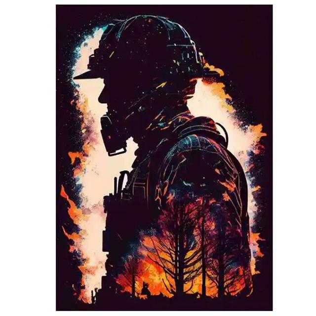 

Красочная алмазная живопись «Пожарный герой», 5D, полный набор для дрели, силуэт пожарных, сделай сам, вышивка крестиком, фигурка со стразами round 40x30cm чёрный