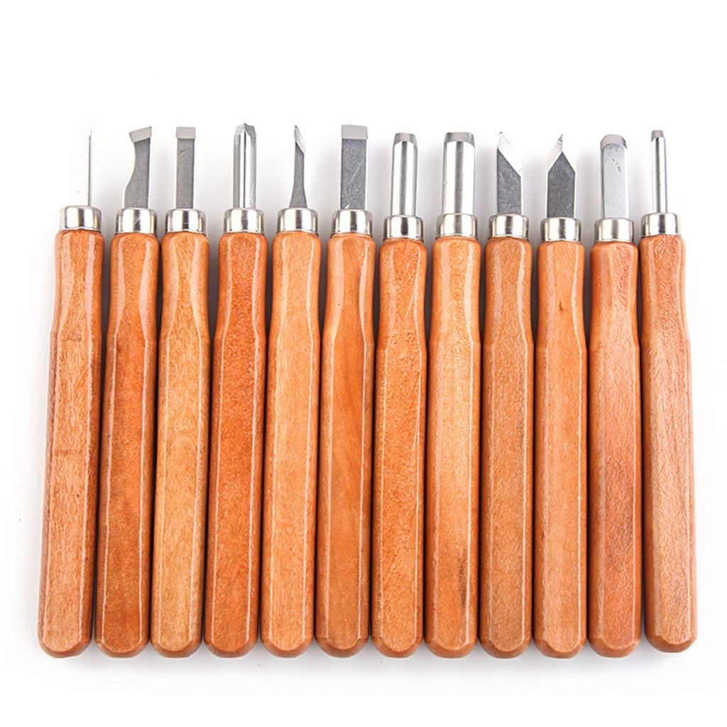 12Pcs SK2 Rosewood Imitation Wood Carving Tools Set Soft Basswood Woodworking Engraving Knives for Handicrafts