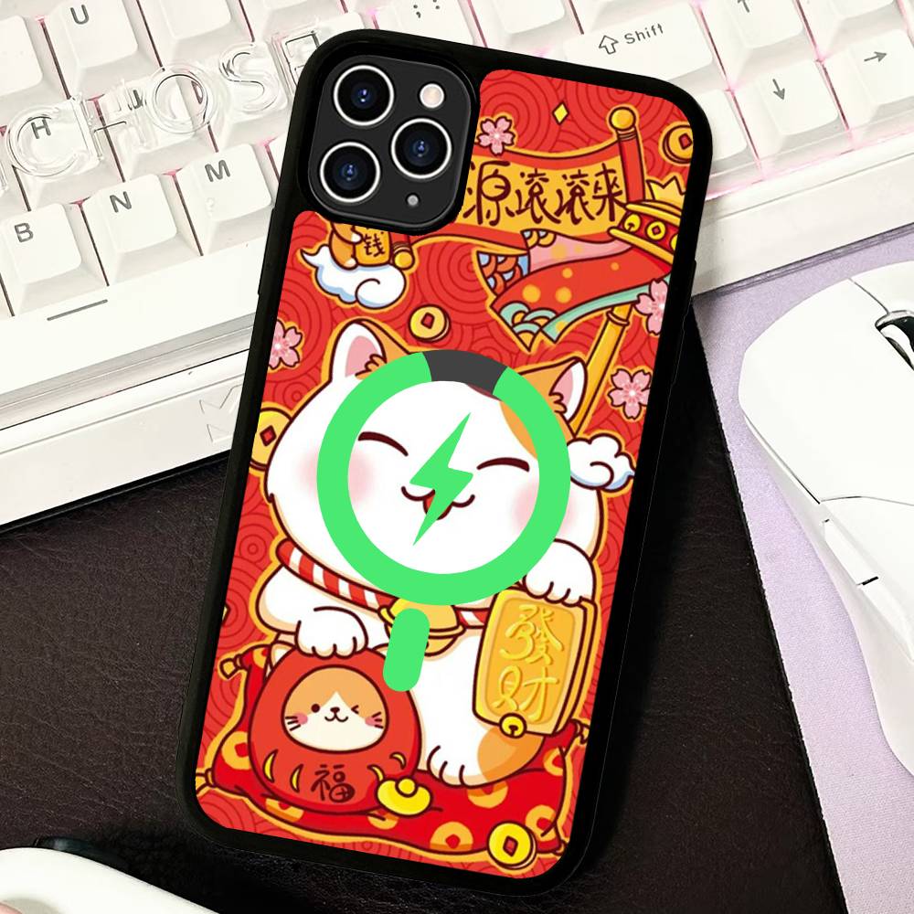 

Maneki Neko Lucky Money Cat For Magnetic Case For IPhone 17 16 14 13 12 11 15 Pro Max Plus Wireless Charge Phone Cover iPhone 16 plus