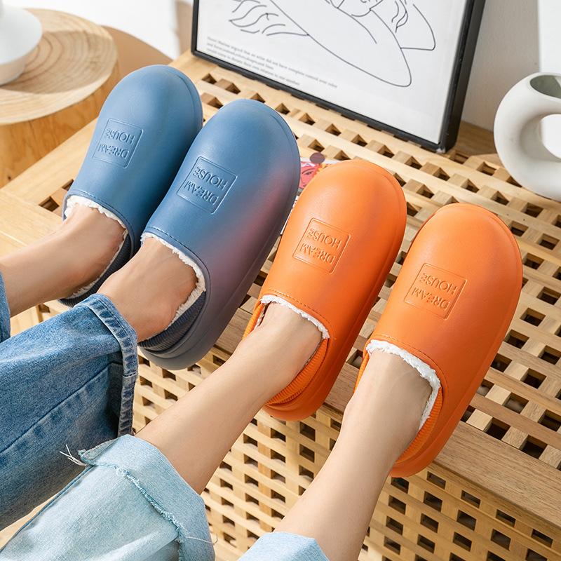 Winter cotton slippers bag heel wear plush shoes with plush home indoor thick sole soft removable shoes