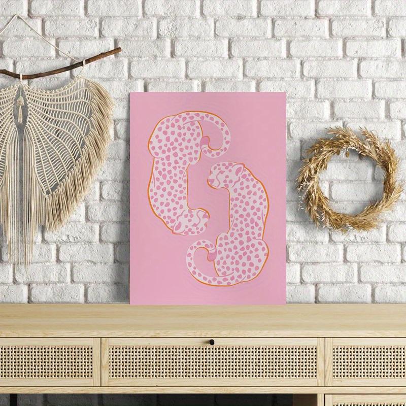Framed - Cheetah Animal Printed Pink Canvas Wall Art Poster Full of Vitality Decorative Mural Poster Including Hanging Hardware