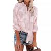 2024 Summer Women's Fashion Striped Long Sleeve Shirt Cotton Polyester Blend