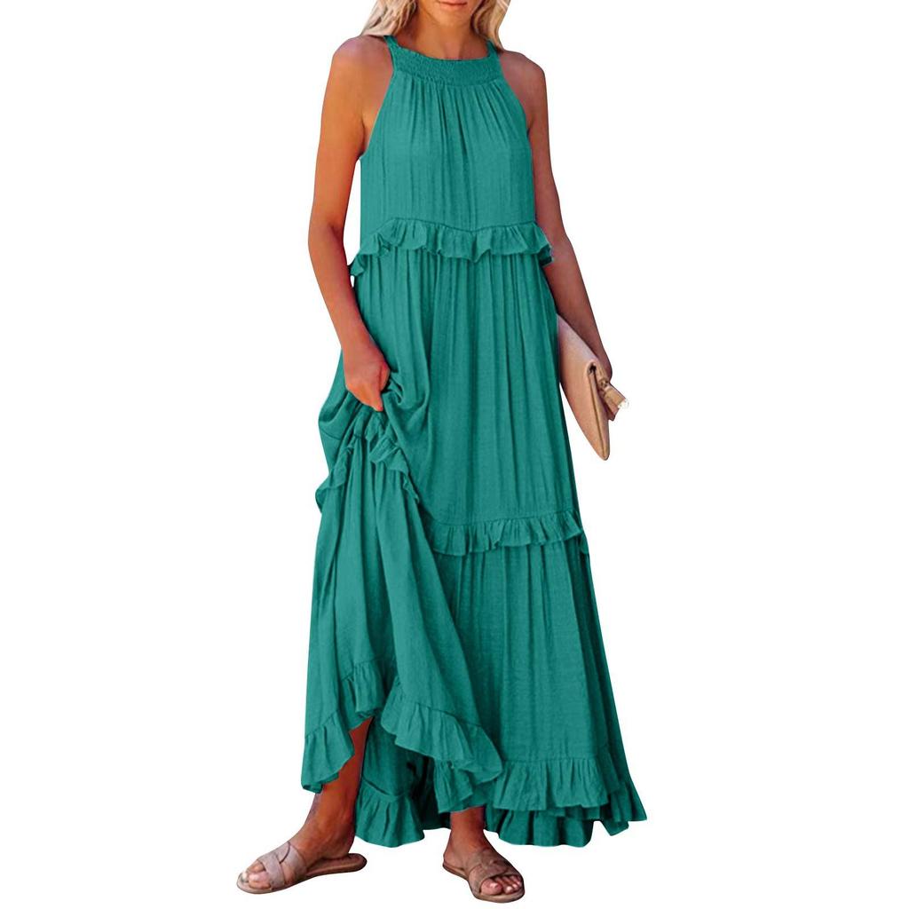 European and American 2026 Summer Ruffle Long Dress - Women's Flowing Holiday Beach Style
