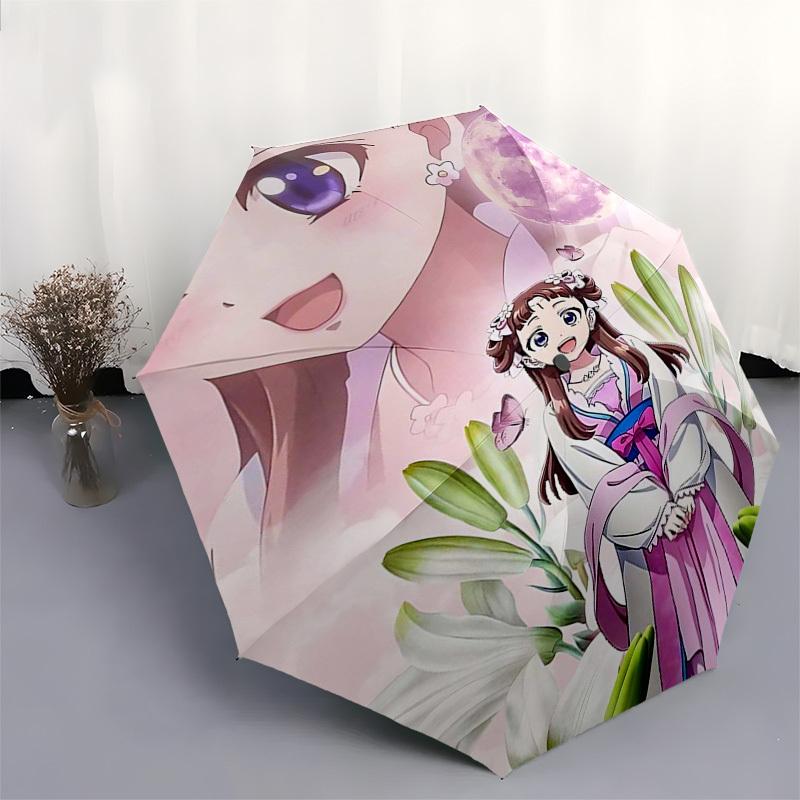 1pc Outdoor Umbrella with Anime Girl and Flowers Design - Automatic Opening/Closing, Portable 3-Fold Design, 8-Bone Iron Frame, Perfect Gift for