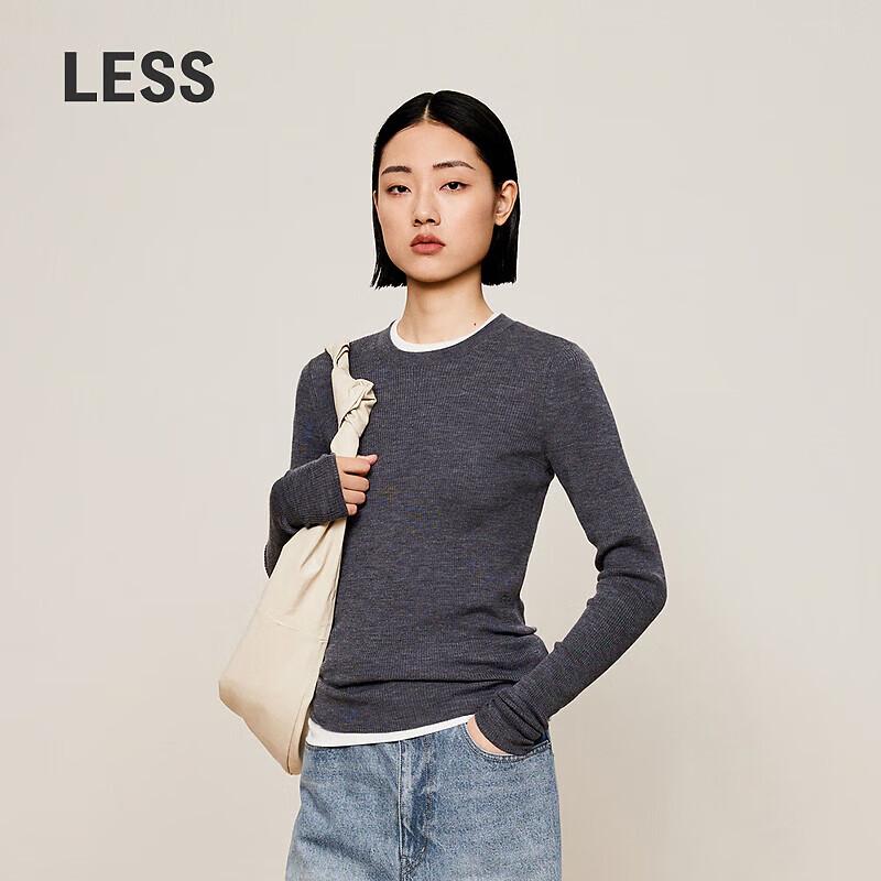 LESS Women's Lambswool Round Neck Pullover Sweater