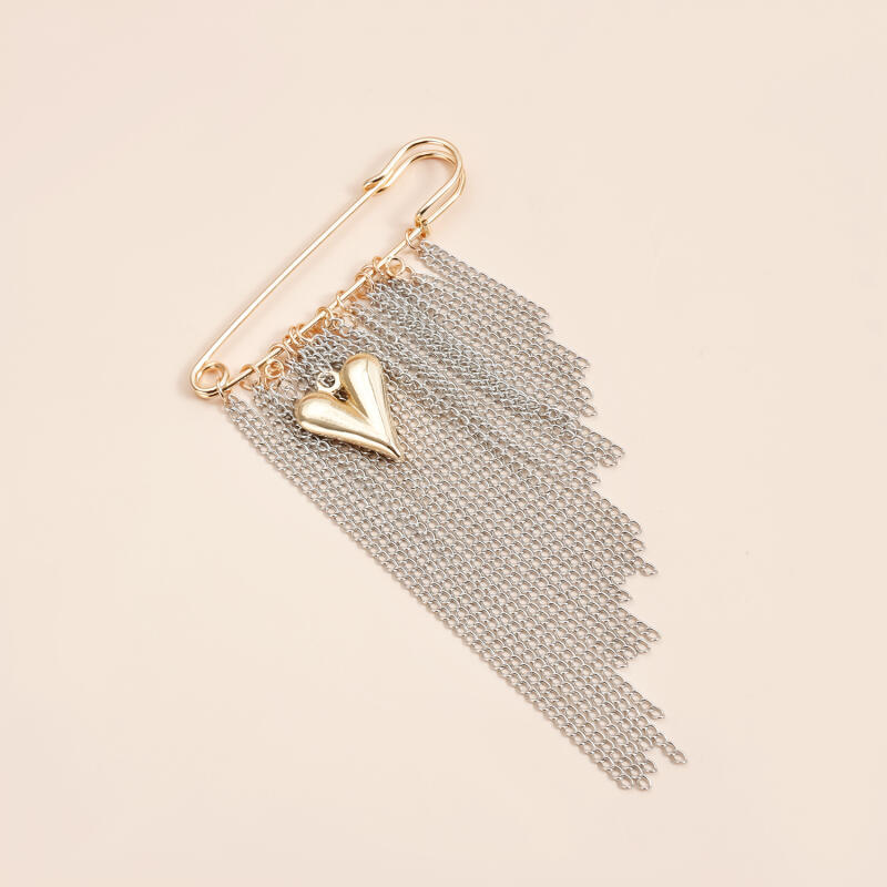 Exaggerated Multi Layer Chain Tassel Brooch for Women Men Punk Metal Heart Tassel Brooches Suit Jeans Jewelry Accessories