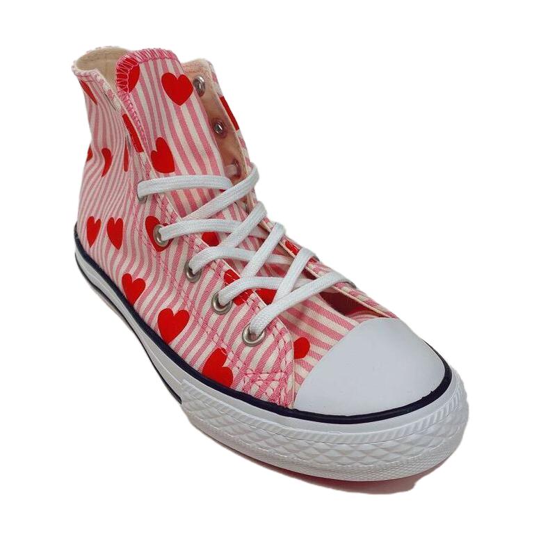 Converse Komfortable Allsidige Høye Lerretssko Barnesko Rosa Stripete Hjerte 663993C