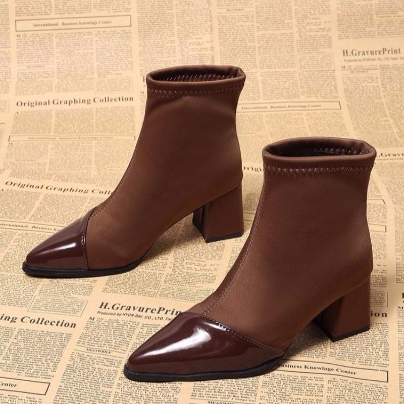 Fashion Pointed Toe Booties Women 2025 New Fall Winter Single Boots French Splice Fashion Plus Size Short Thigh High Heel Boots