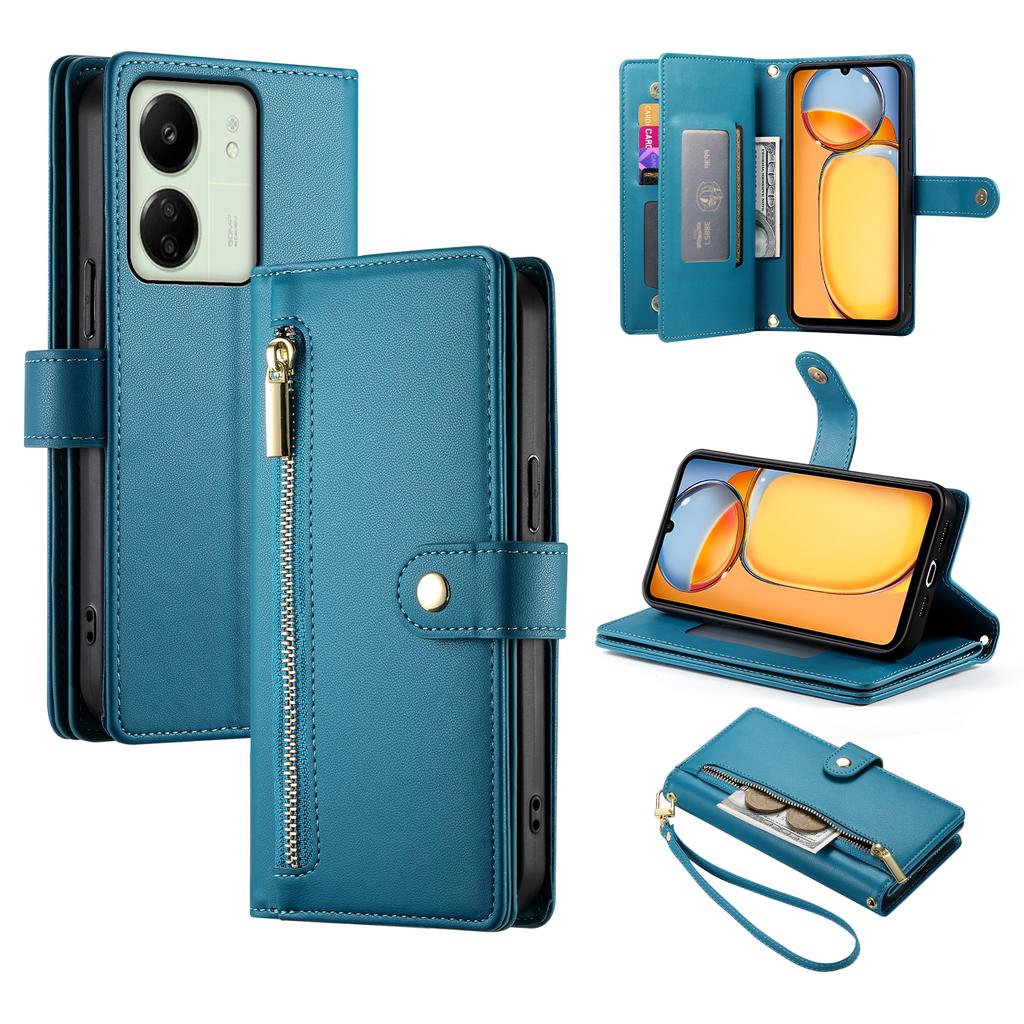 DF-011 For Xiaomi Poco M6 5G/Redmi 13R 5G/13C 5G/13C 4G/Poco C65 4G Case Zipper Wallet Leather Cover