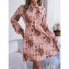 New Elegant Floral Tie Waist Long Sleeve Pleated Skirt Women's Fashion Dresses