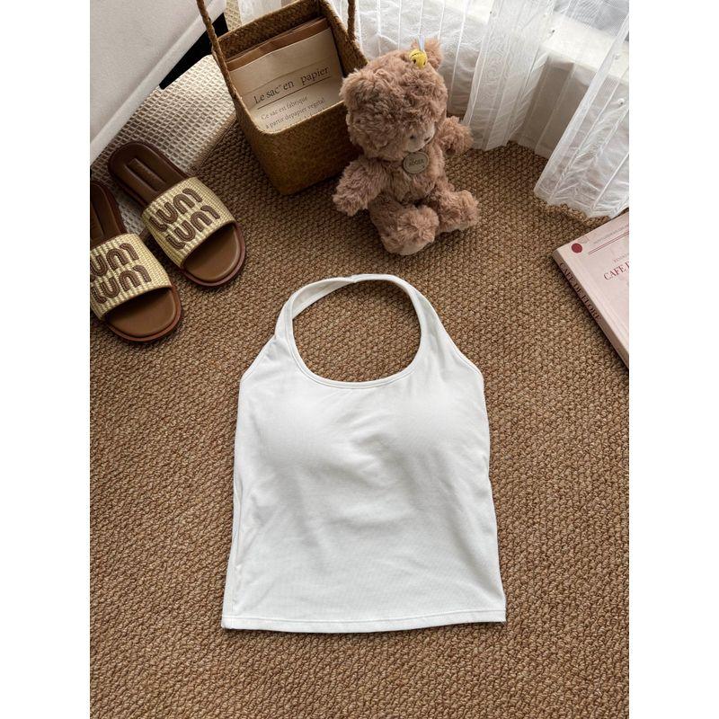 Kumikumi Gyaru Style Solid Halter Top Sling Women clothes Summer With Chest Pad Sexy Inner wear Base Top
