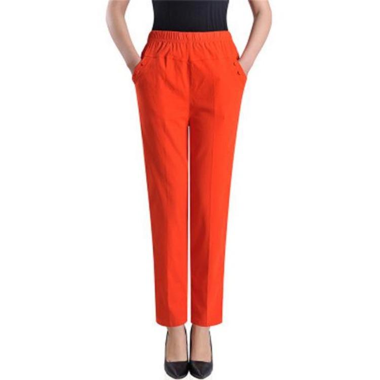Ladies Plus Size High Waist Linen Pants Straight Trousers Long Office Work Pantalon
