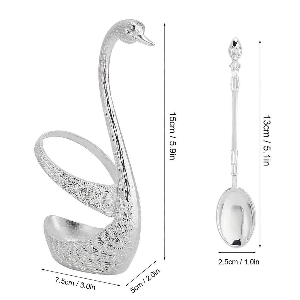 Stainless Steel Spoon Tableware Kit with Zinc Alloy Swan Shape Holder Storage OrganizerSilver