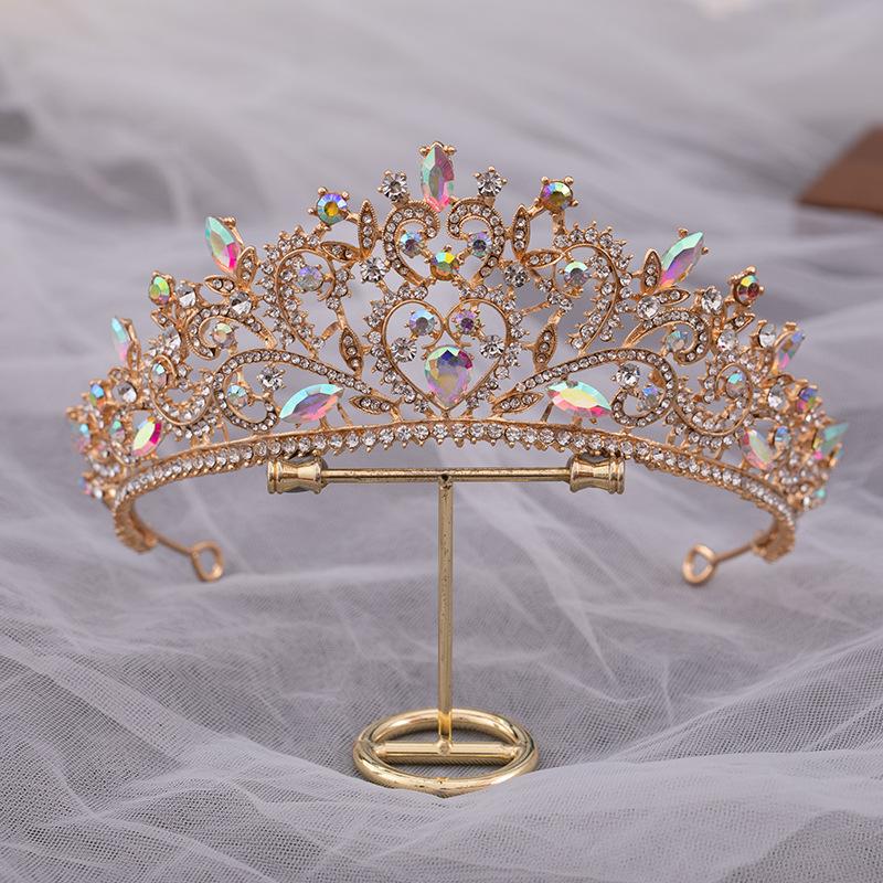 DIEZI Luxury Elegant Purple Pink AB Crystal Flower Tiara Crown For Women Bridal Bride Queen Headbands Hair Wedding Accessories