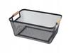 Koszyk do przechowywania metalowy czarny drewniane uchwyty 35,5x23x16cm