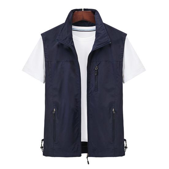 Vest for Men Lapel Sleeveless Vest Coat Multiple Pockets Zipper Placket Waterproof Men Cargo Mountaineering Waistcoat