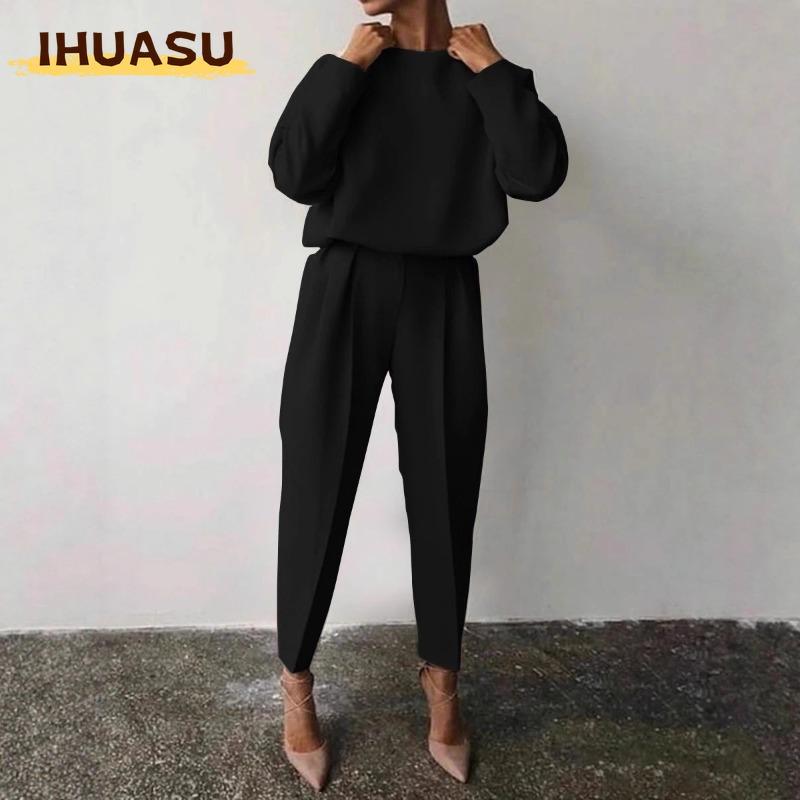 IHUASU Women's Fashion Casual Long Sleeve O-Neck Pants Suits