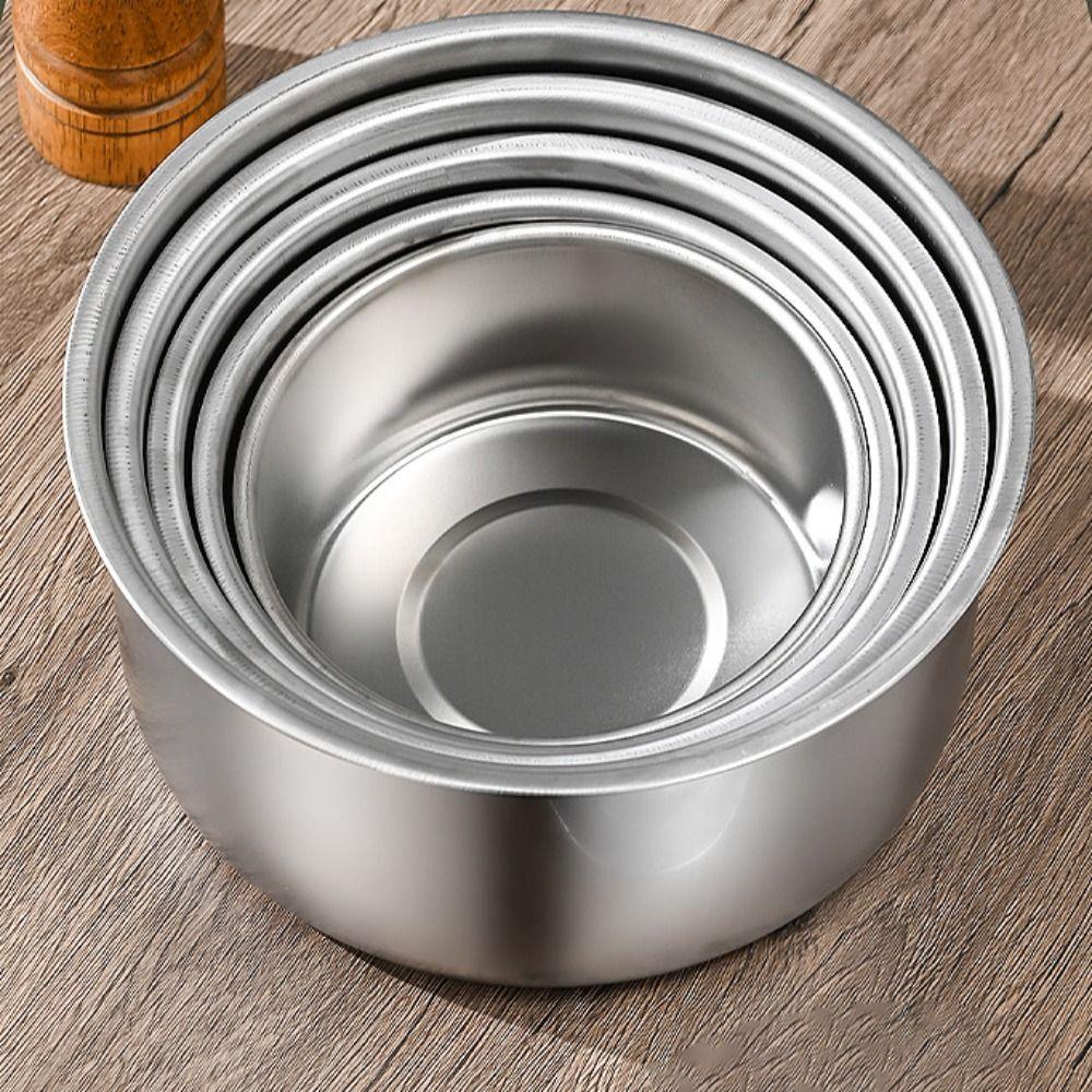 5Pcs Rustproof Stainless Steel Soup Pot With Lid Salad Bowl Lard Basin Stock Pot Set  Food