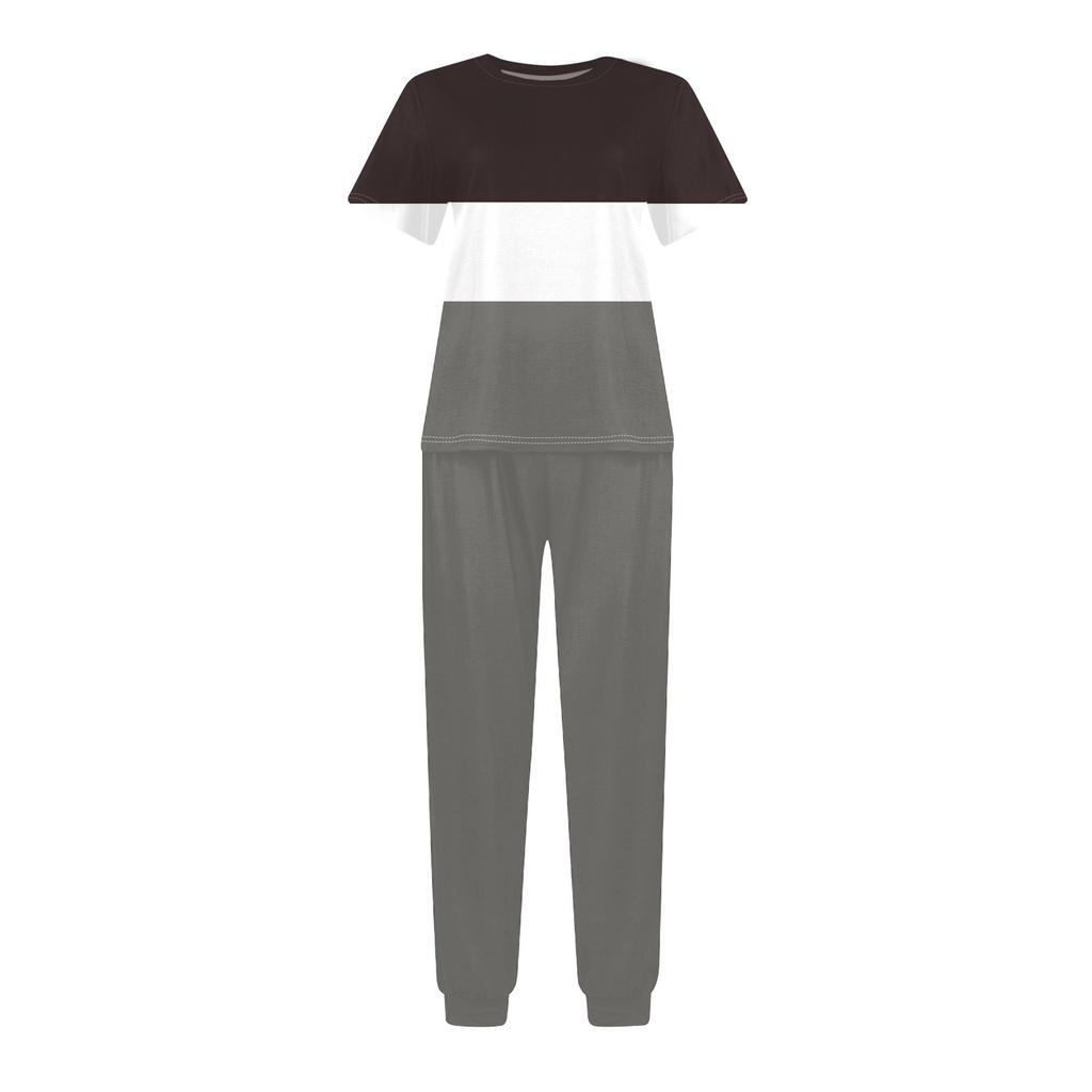 Damen Jogging Mode Rundhals Kurzarm Gürtel Lose Hosen Trainingsanzug