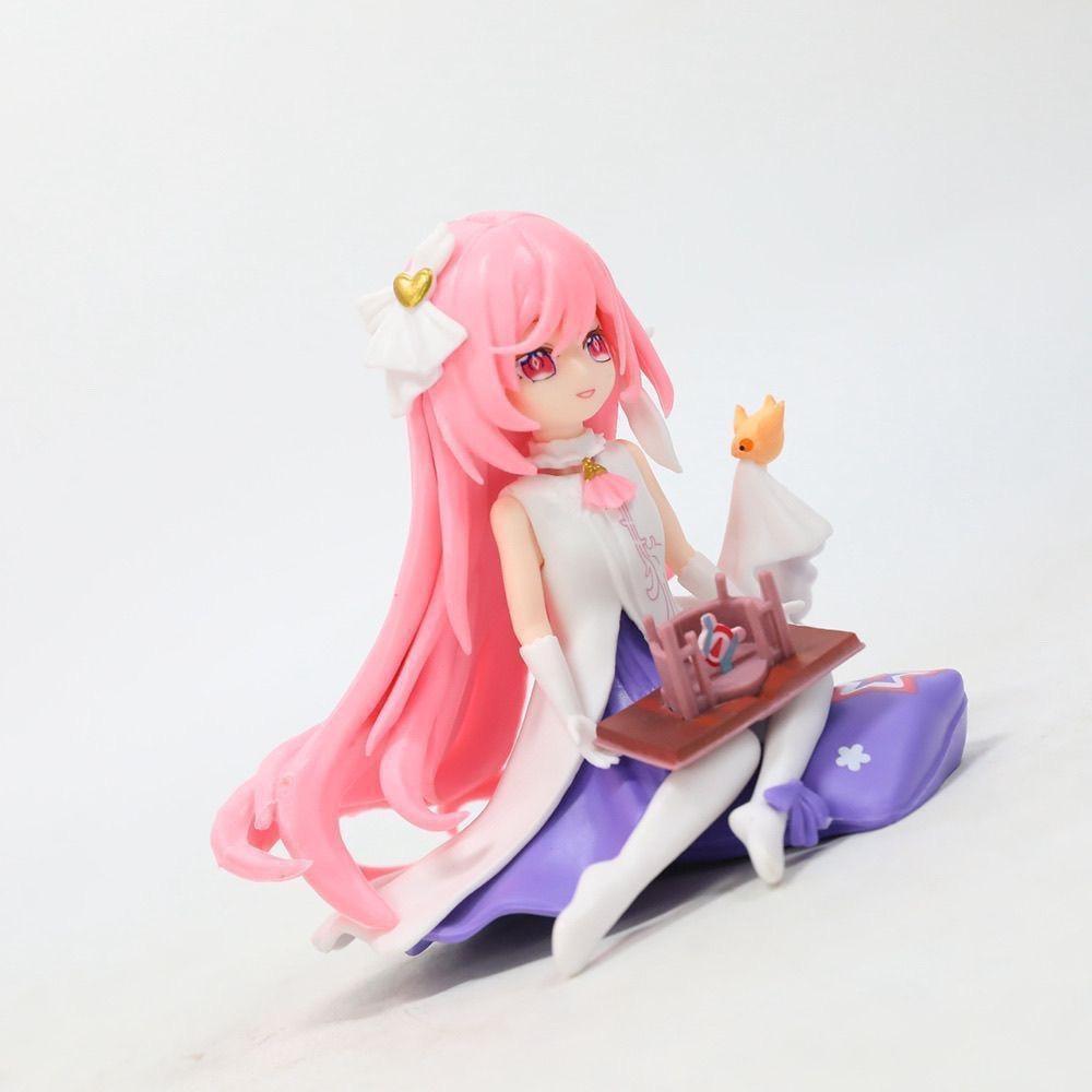 9CM Anime Q-version Girl Holding Toy Blue and Pink Twins Figure Kneeling Pose Model PVC Gift Toys Doll