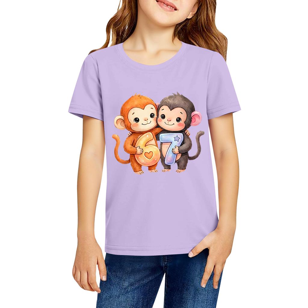 Ropa de Trabajo de Moda de Cuello Redondo y Manga Corta Tops Estampados Para NIÑO Tops de Verano
