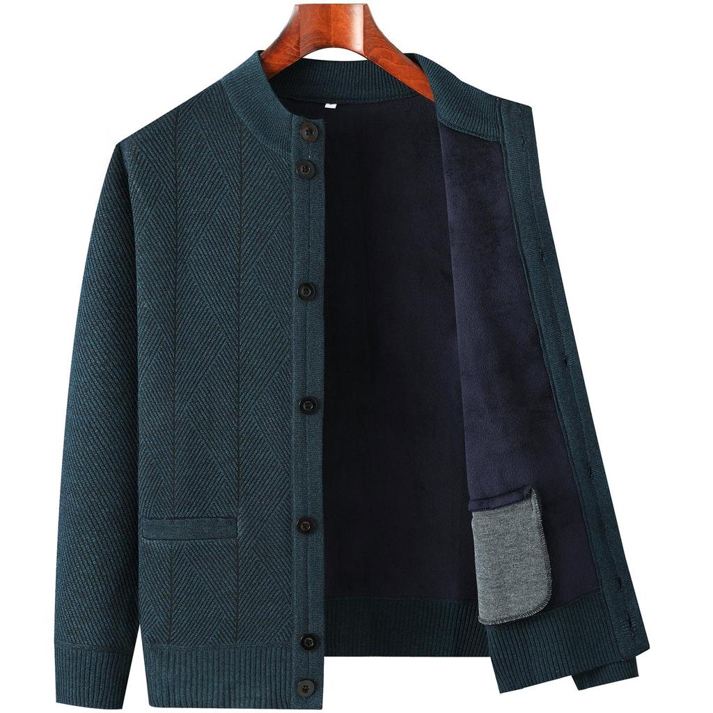 Warm Fleece-Lined Cardigan for Middle-Aged and Elderly Men: Knitted Sweater & Thick Grandpa Jacket