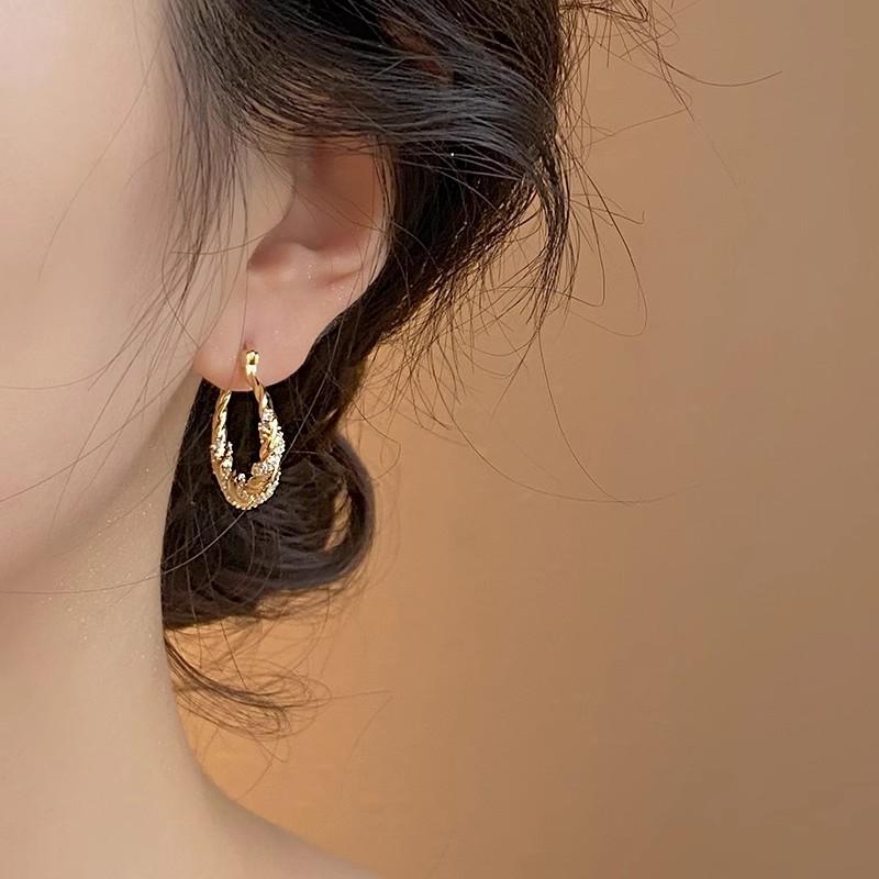 Fancy Gold Color Hoop Earrings for Women Aesthetic Cubic Zirconia Wedding Party Jewelry Gorgeous Female Ear Accessories