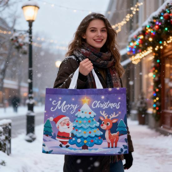 Christmas Gift Bags Large Reusable Tote Bag with Handles Non-Woven Christmas Grocery Shopping Bag for Holiday Xmas Party Supplies