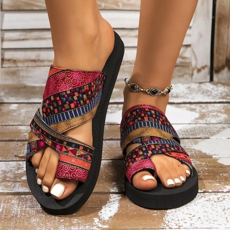 Fashion Summer Sexy Color-blocking Non-slip Women's Flat Slippers Fashion New Round Toe Lightweight Comfortable Outside Beach Slippers