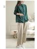 Women's Retro Cotton Linen Slimming Long Sleeve Shirt - Solid Color, Loose Fit for Spring & Autumn.