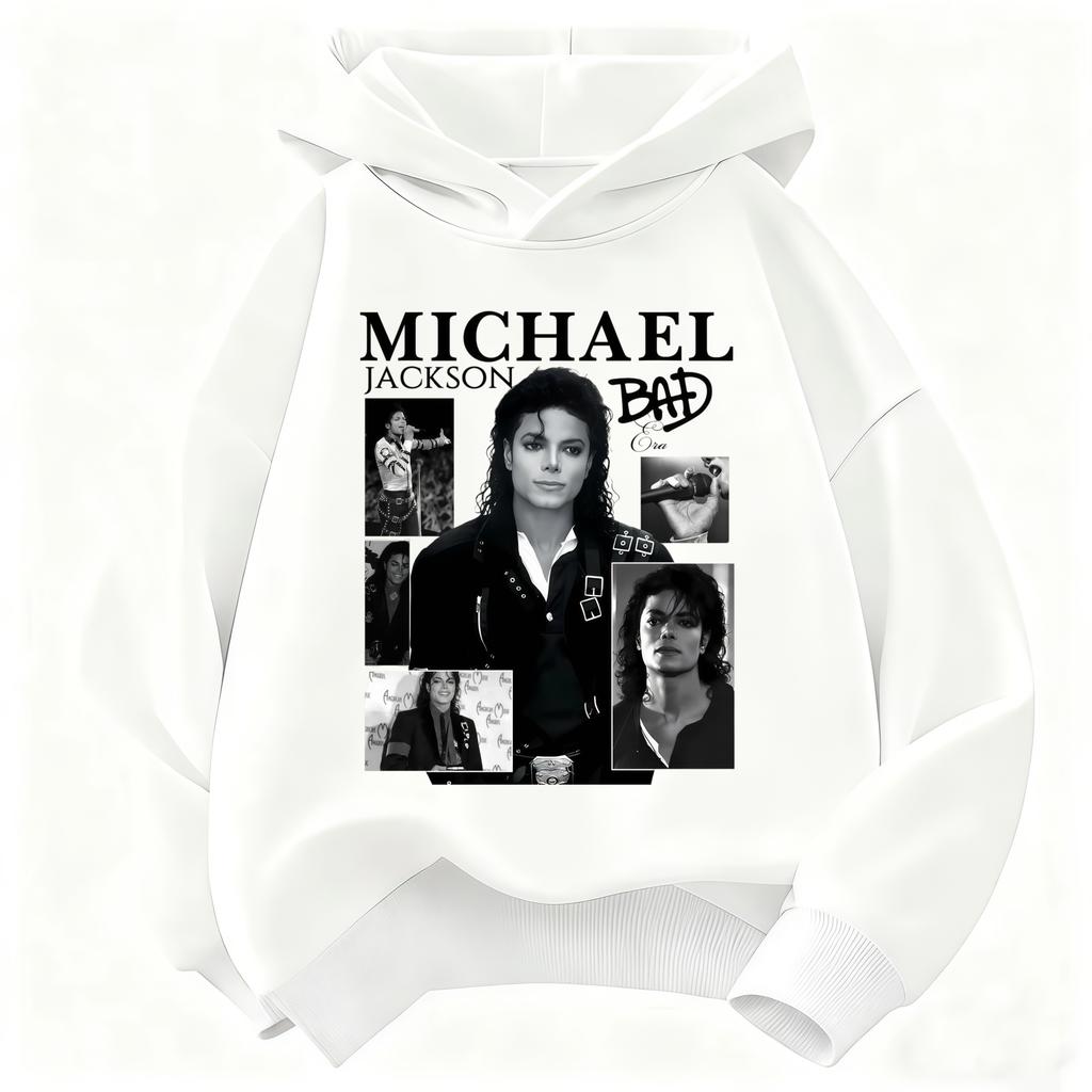 2026 Felpa con Cappuccio per Bambini Michael Jackson Who's Bad Album Ritratto Stampa Pullover Bambini Ragazzi Ragazze Moda Felpa Casual