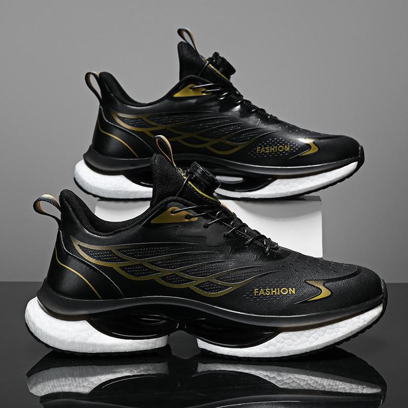 Autumn and winter new leather men's shoes youth rotating buckle casual sports shoes platform old sports