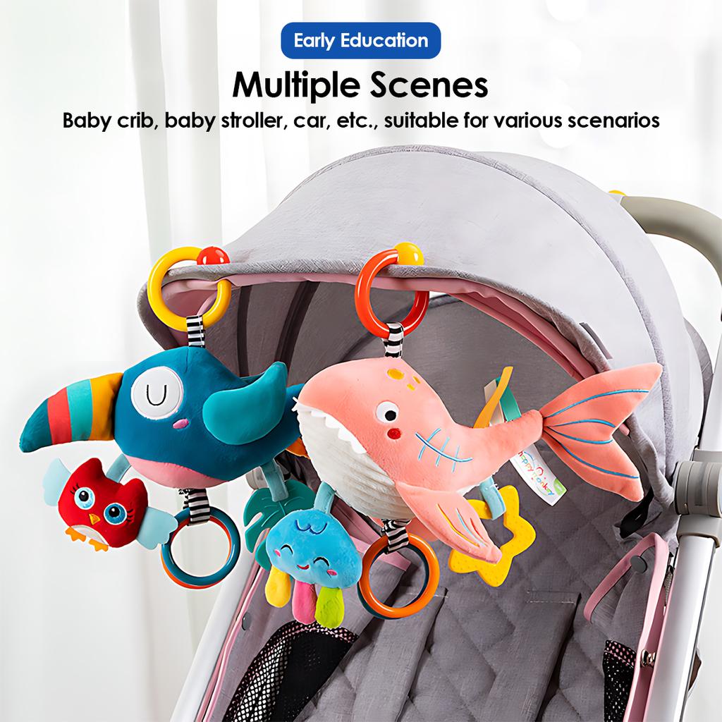 Soft Hanging Rattle Baby Toys for Crib Stroller Brain Development Educational Hand Grip Stuffed Animal Mobile Toy