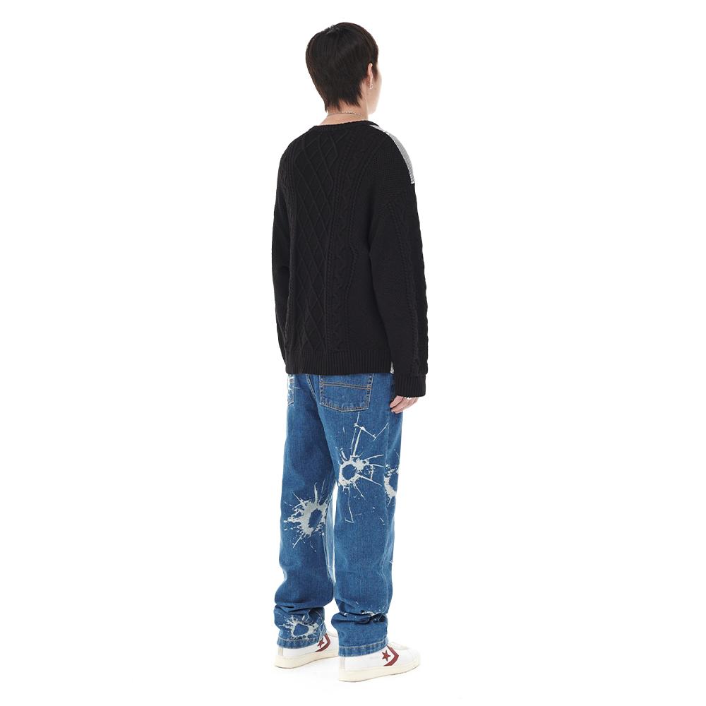 MAHAGRID Broken Guitar Cable Knit Sweater Black(Mg2Dfmk622A)