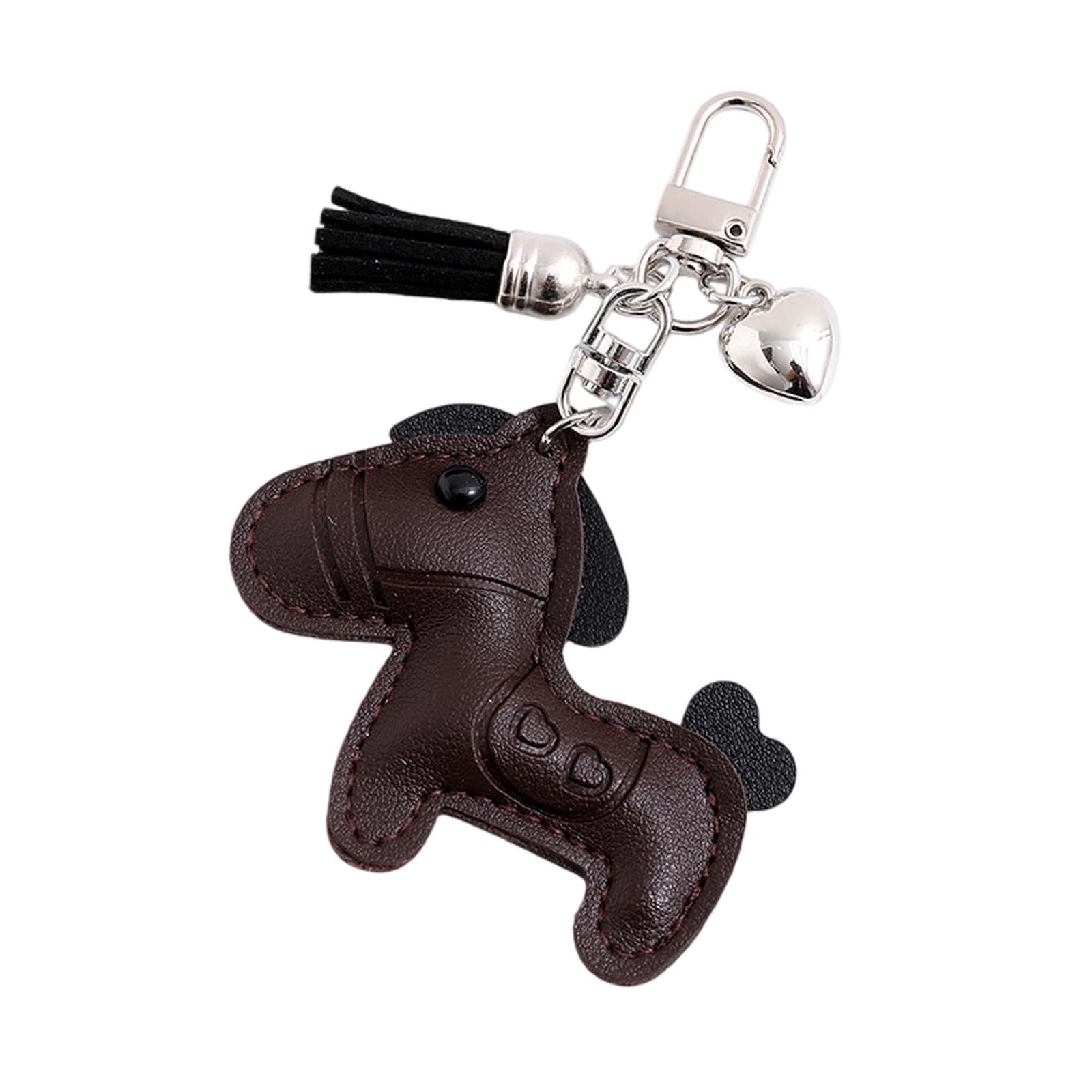 

Elegant Secure Alloy Hook Keychain Cartoon Horse Leather Key Chain with Heart Pendant Hanging Ornament Decoration темно-коричневого кольору