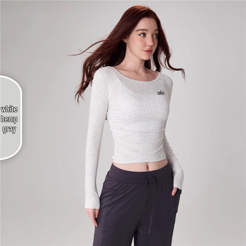 Alo Yoga Figurbetontes geripptes Rundhals-Leichtgewicht-Yoga-Top für Frühling & Sommer