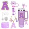 8PCS Accessories Set for Cup Purple 30oz 40oz Tumbler Silicone Straw Topper Cover Cap Boot Handle Charm Initials Sticker