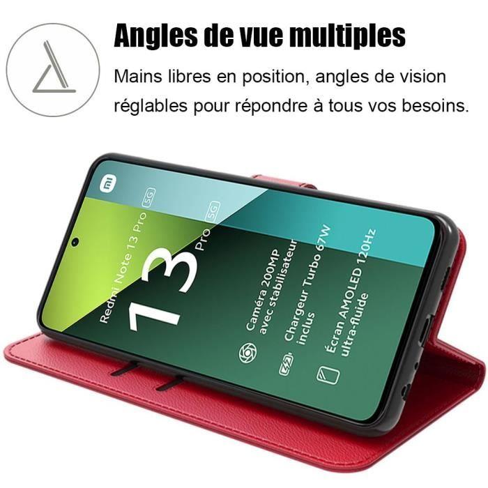 Coque - E.F.Connection - pour Xiaomi Redmi Note 13 Pro 5G - Rouge - Cuir PU - Porte-cartes - Support - avec 2 Verres Trempés