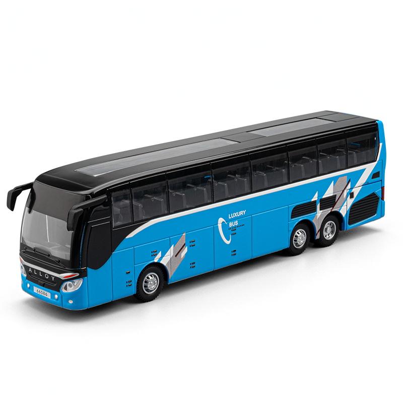 

1:30 Business Long Distance Single Decker Bus Alloy Diecast Sound And Light Pull Back Classic Simulated Children s Toys Holiday синий