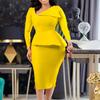 Large size women's clothing autumn new fashion diagonal collar temperament elegant long-sleeved dress